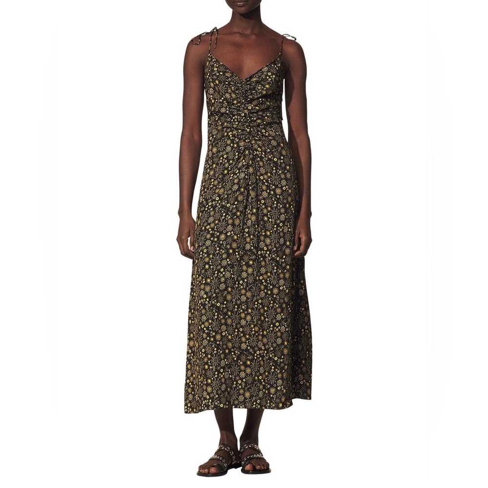 Sandro PARIS Black and Gold Floral Maxi Dress. Size 10 - Picture 2 of 10